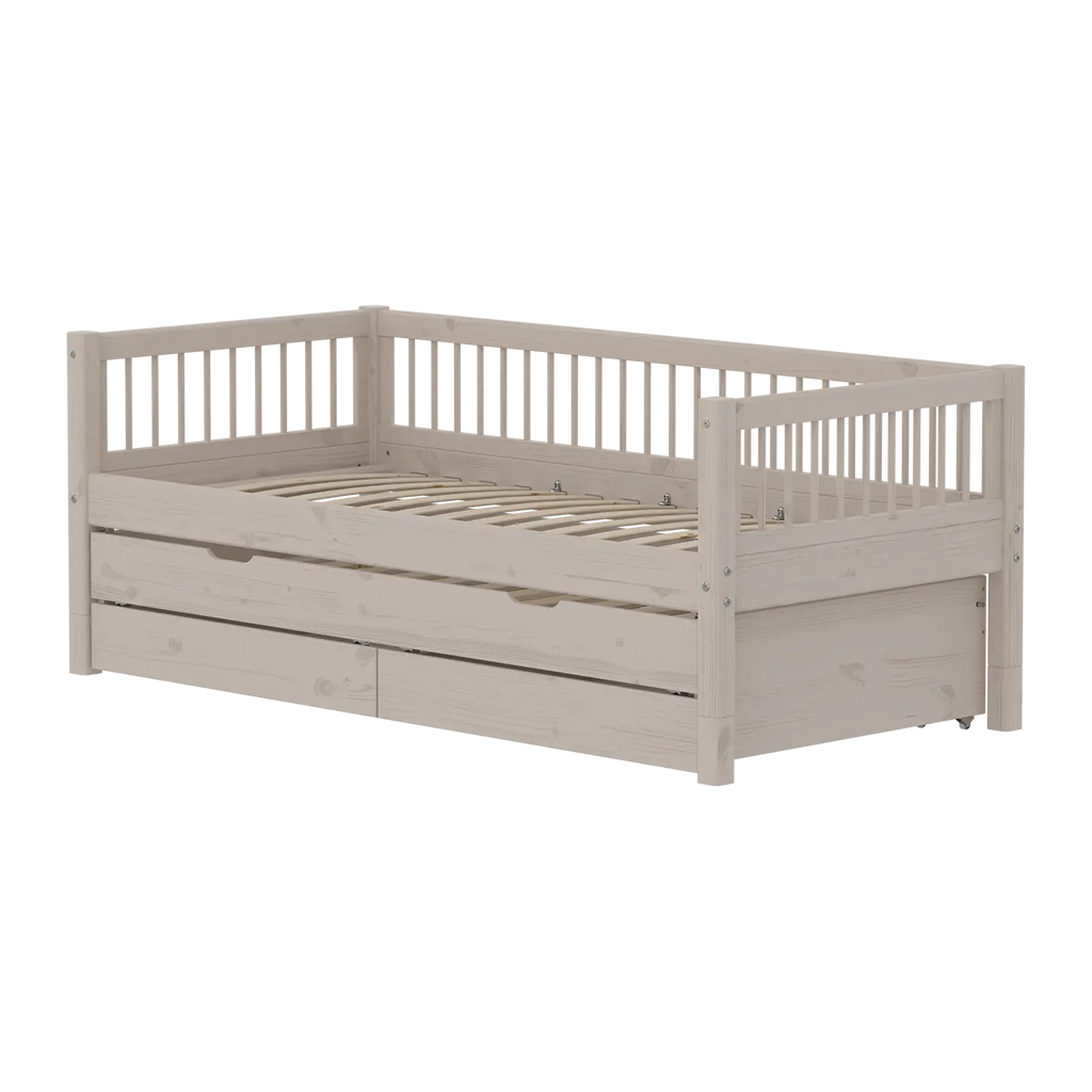 Lit simple avec lit d'appoint, rangement, 90x200 cm, gris