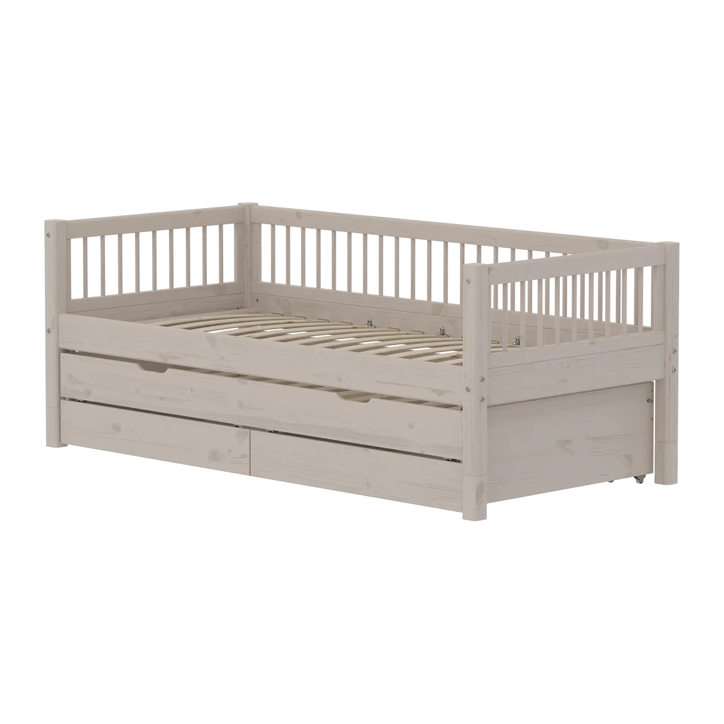 Lit simple avec lit d'appoint, rangement, 90x200 cm, gris