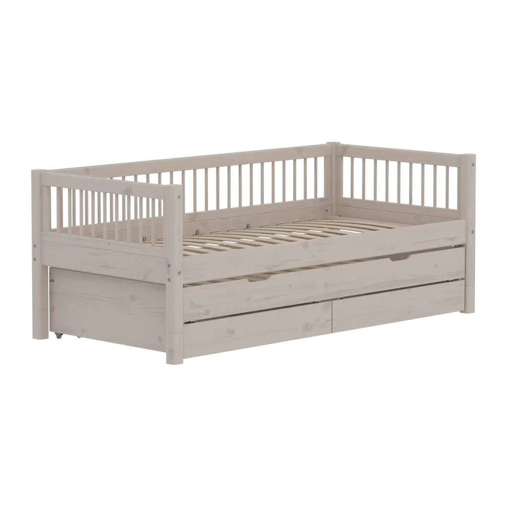 Lit simple avec lit d'appoint, rangement, 90x200 cm, gris