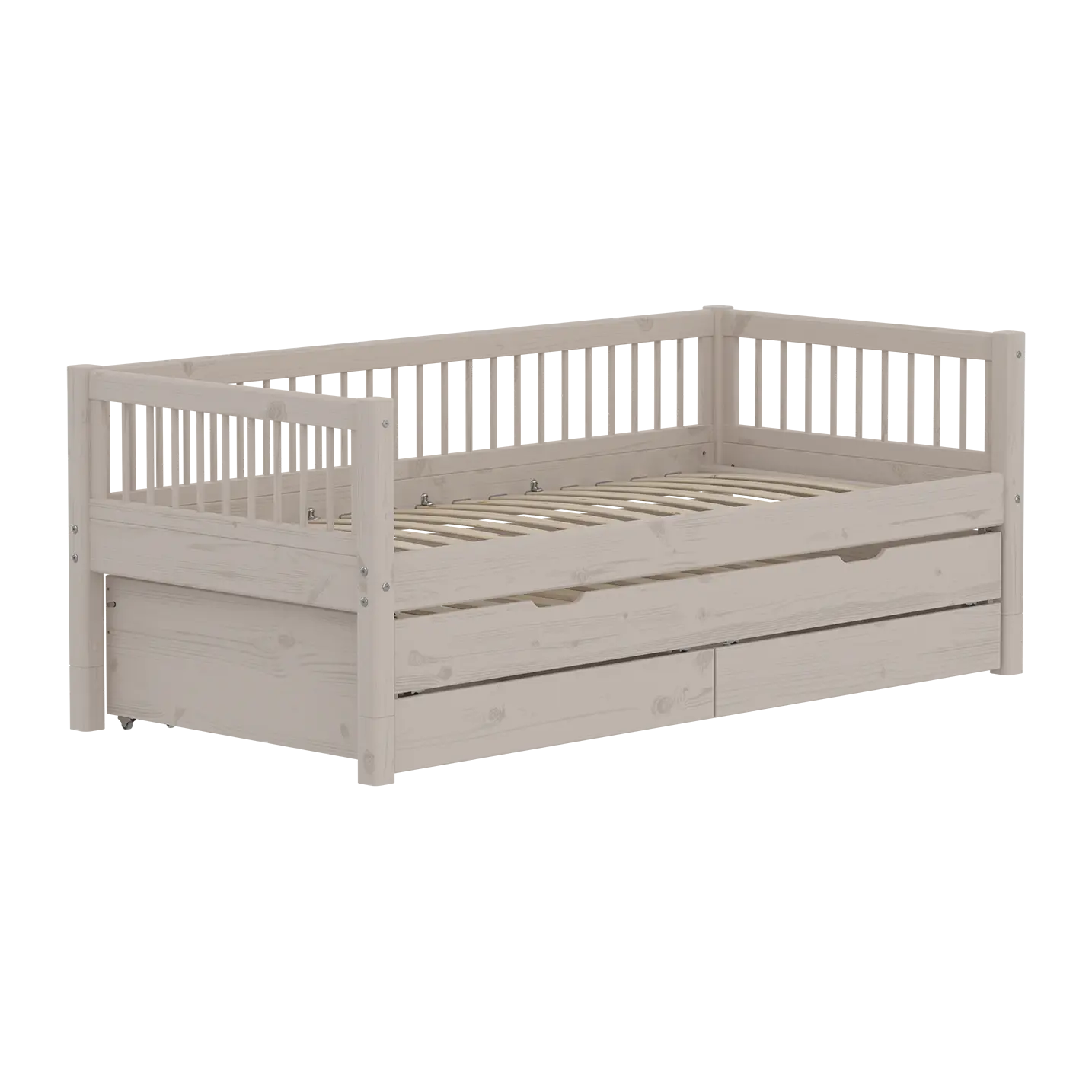 Lit simple avec lit d'appoint, rangement, 90x200 cm, gris