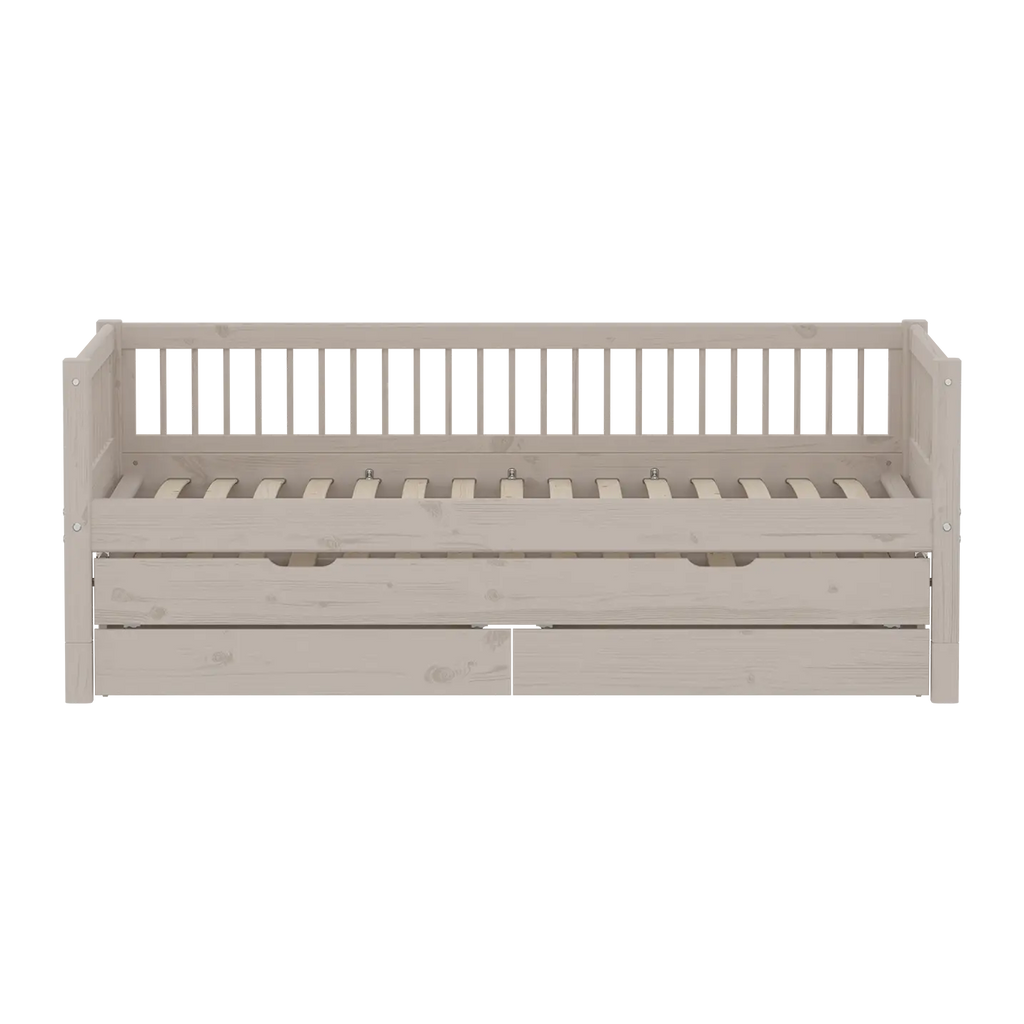 Lit simple avec lit d'appoint, rangement, 90x200 cm, gris
