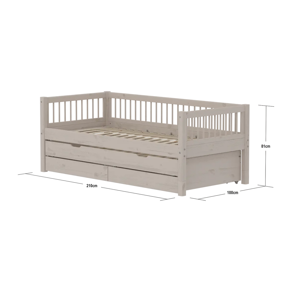 Lit simple avec lit d'appoint, rangement, 90x200 cm, gris