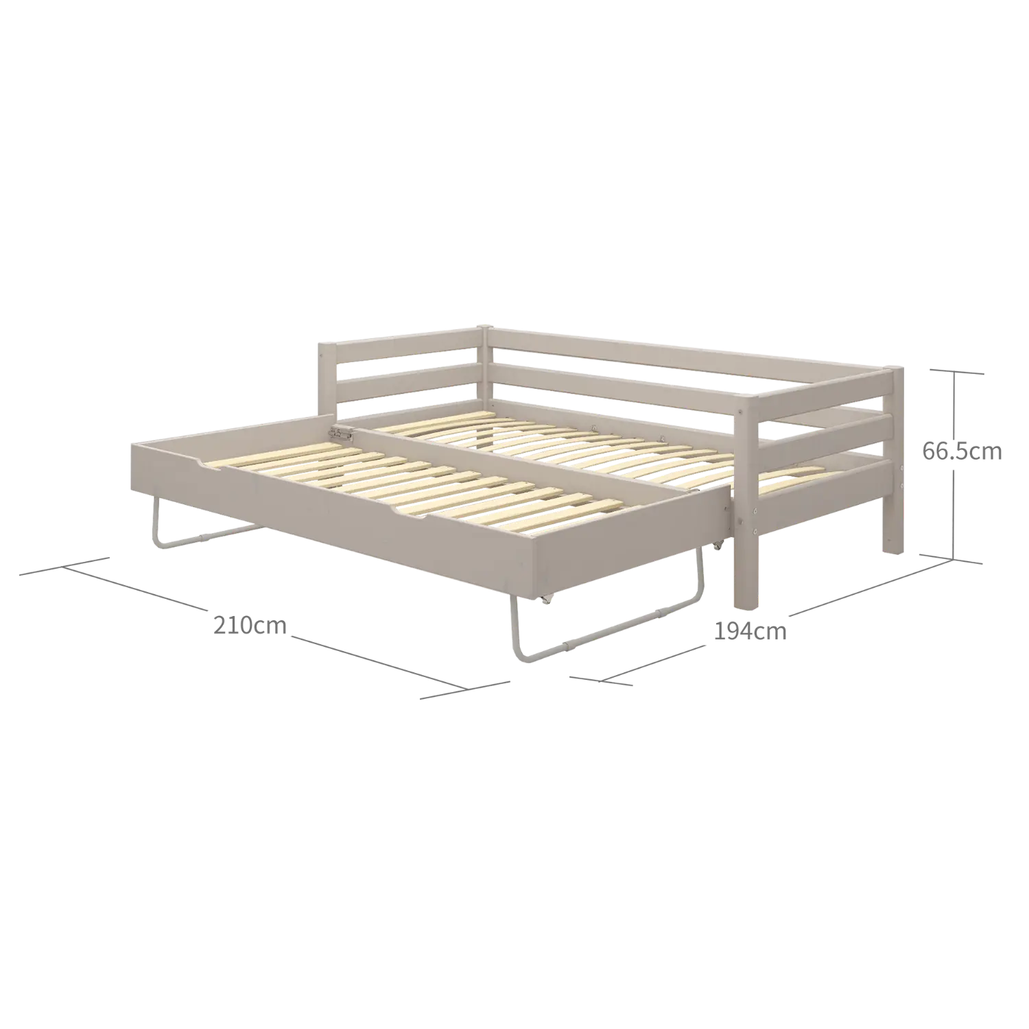 Lit simple avec lit gigogne, 90x200 cm, gris