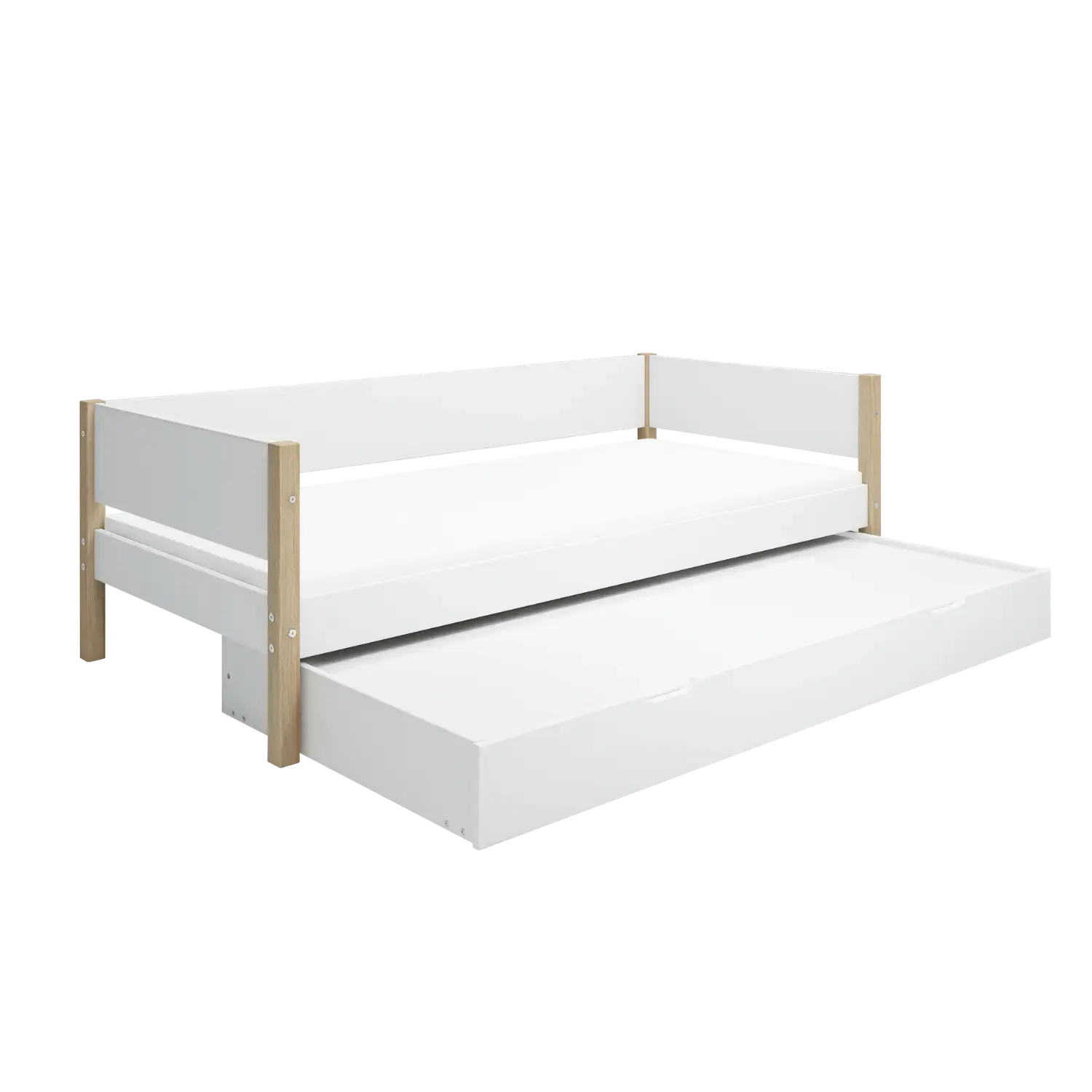 Lit simple avec lit gigogne, 90x200 cm, Blanc/Chêne