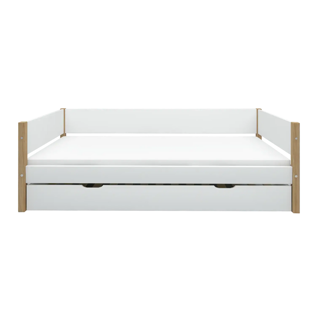Lit simple avec lit gigogne, 90x200 cm, Blanc/Chêne