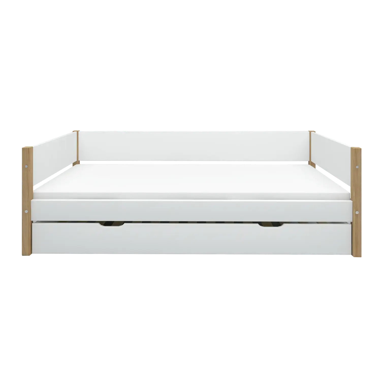 Lit simple avec lit gigogne, 90x200 cm, Blanc/Chêne