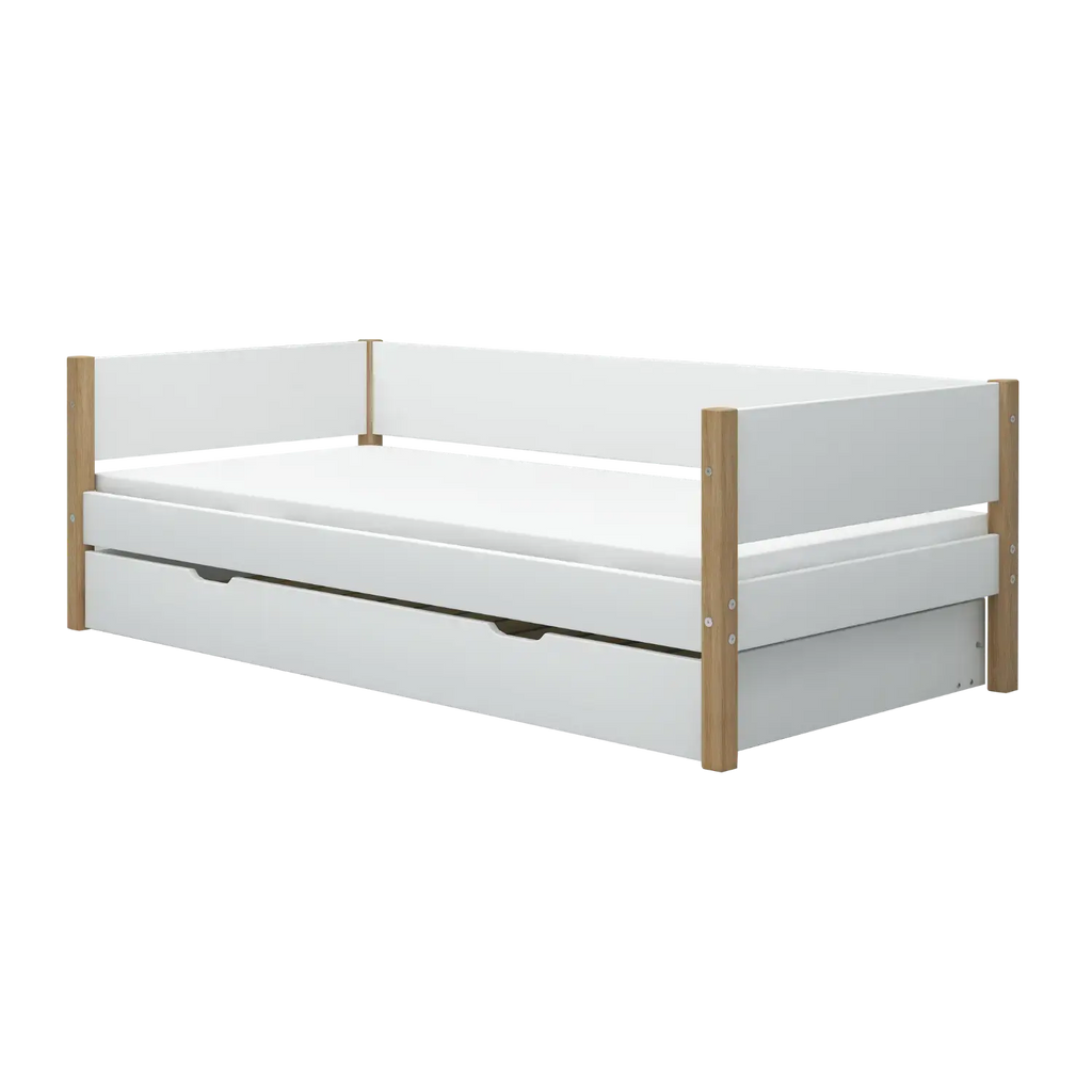 Lit simple avec lit gigogne, 90x200 cm, Blanc/Chêne