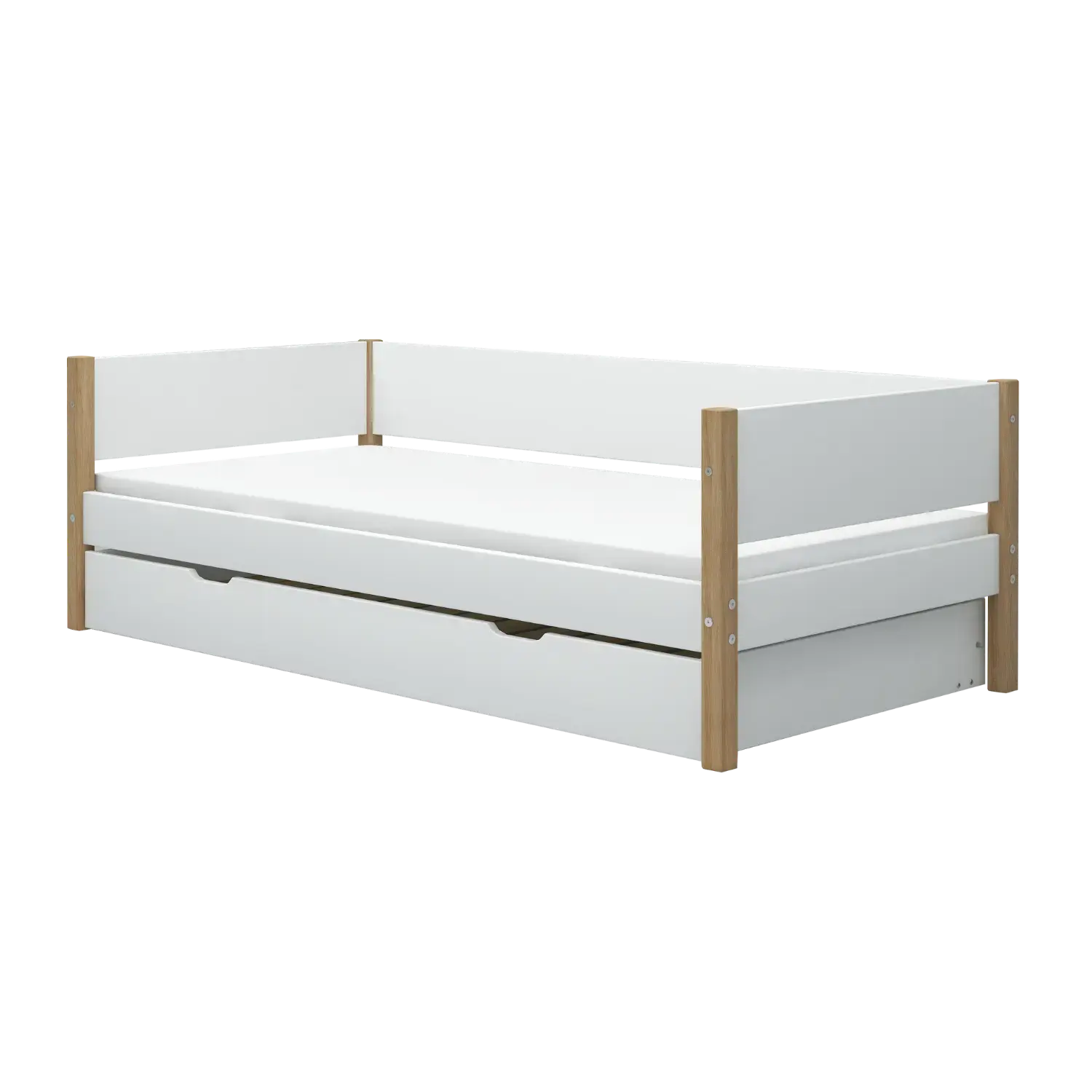 Lit simple avec lit gigogne, 90x200 cm, Blanc/Chêne