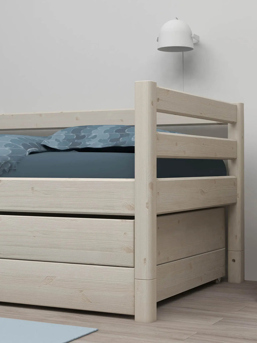 Lit simple avec lit gigogne, 90x200 cm, blanc