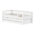Lit simple avec lit gigogne, rangements et barres de sécurité, 90x200 cm, Blanc