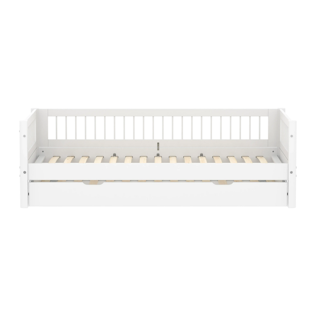 Lit simple avec lit gigogne et barreaux, 90x200 cm, Blanc