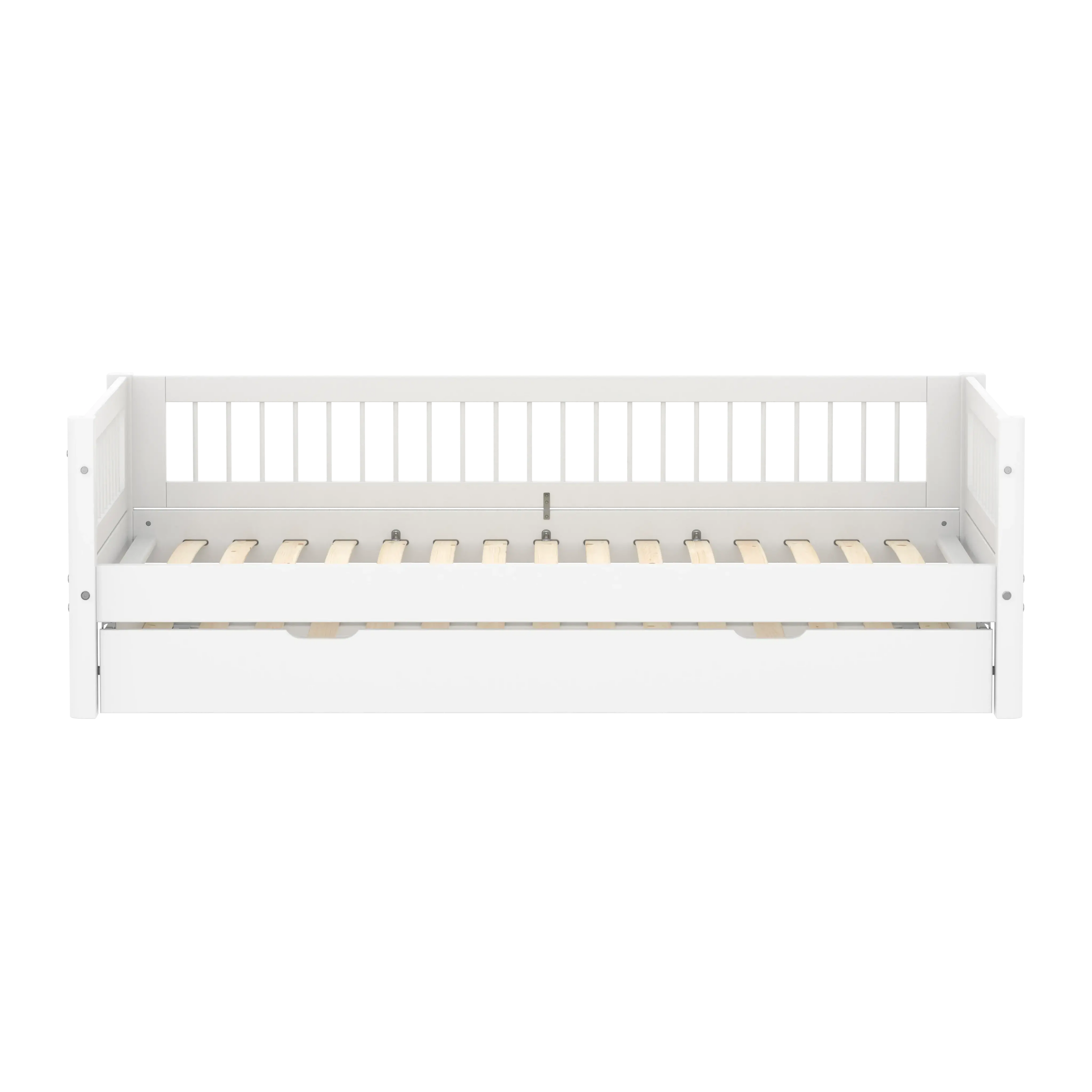 Lit simple avec lit gigogne et barreaux, 90x200 cm, Blanc