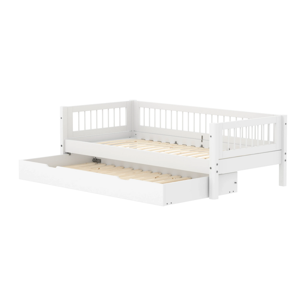 Lit simple avec lit gigogne et barreaux, 90x200 cm, Blanc
