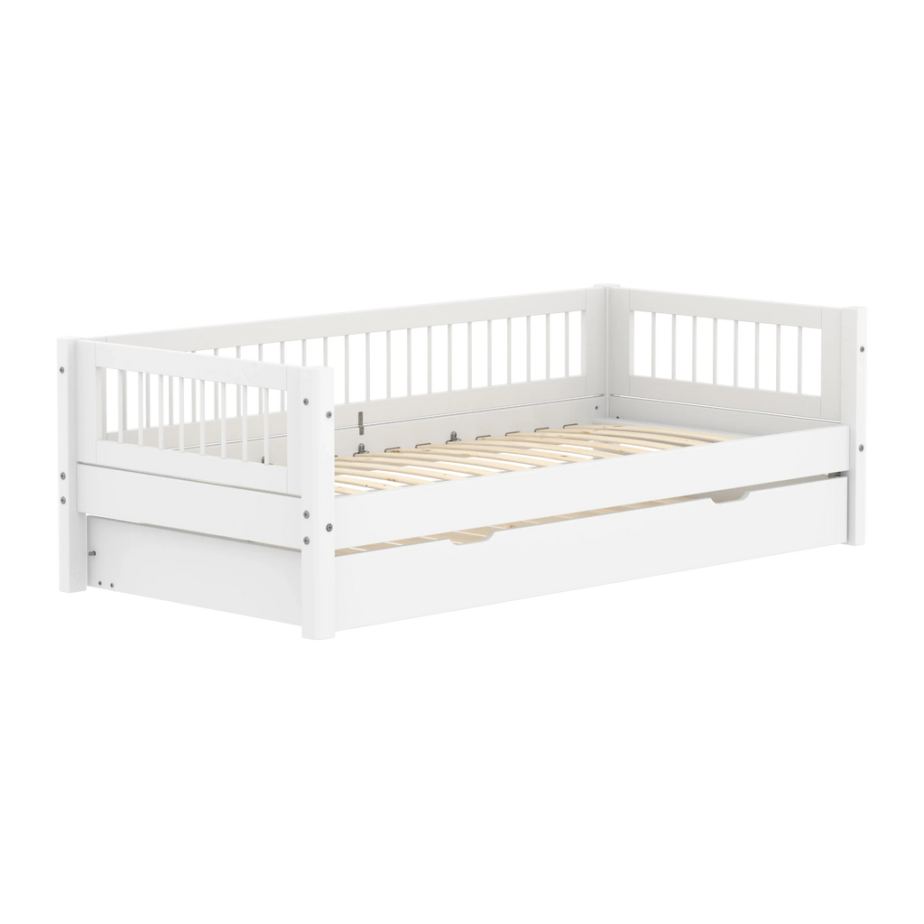 Lit simple avec lit gigogne et barreaux, 90x200 cm, Blanc