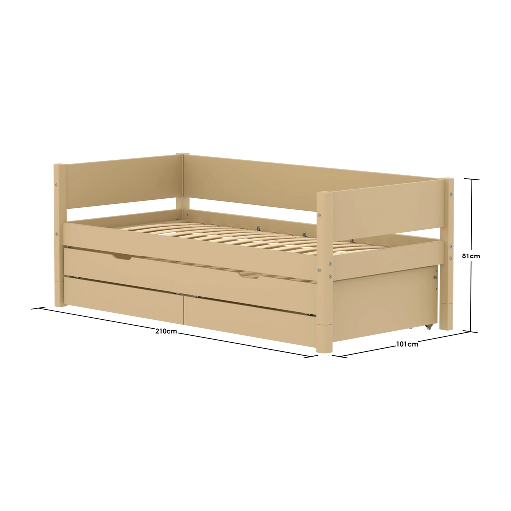 Lit simple avec lit gigogne et rangement, 90x200 cm, Sable