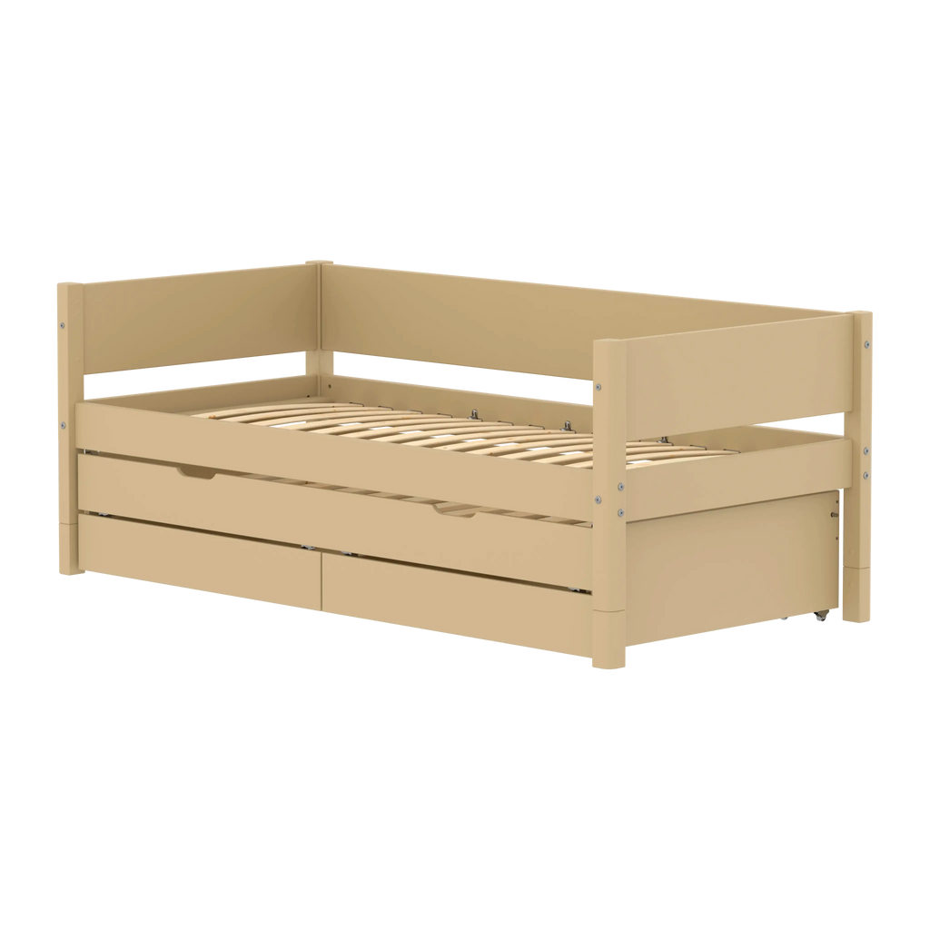 Lit simple avec lit gigogne et rangement, 90x200 cm, Sable
