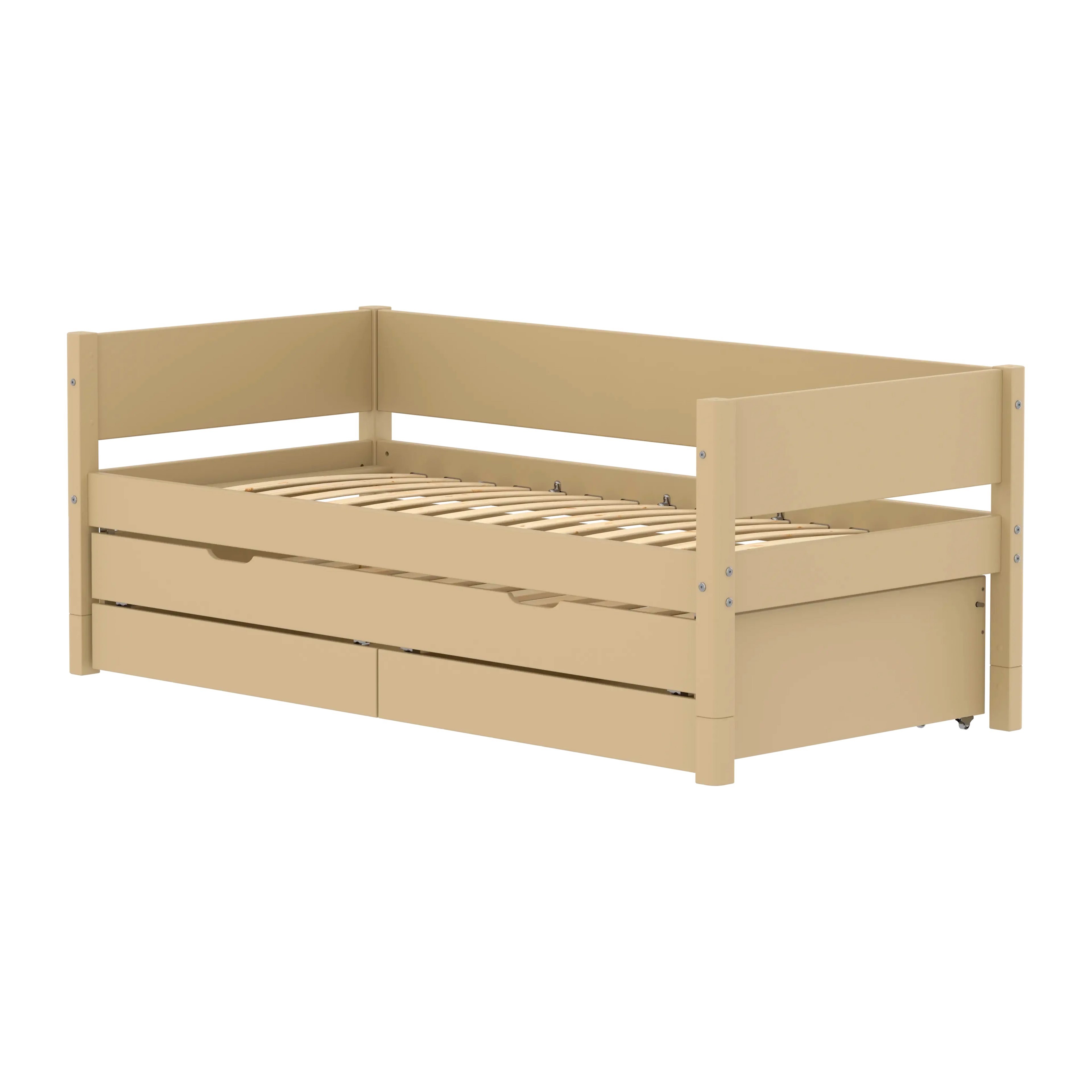 Lit simple avec lit gigogne et rangement, 90x200 cm, Sable