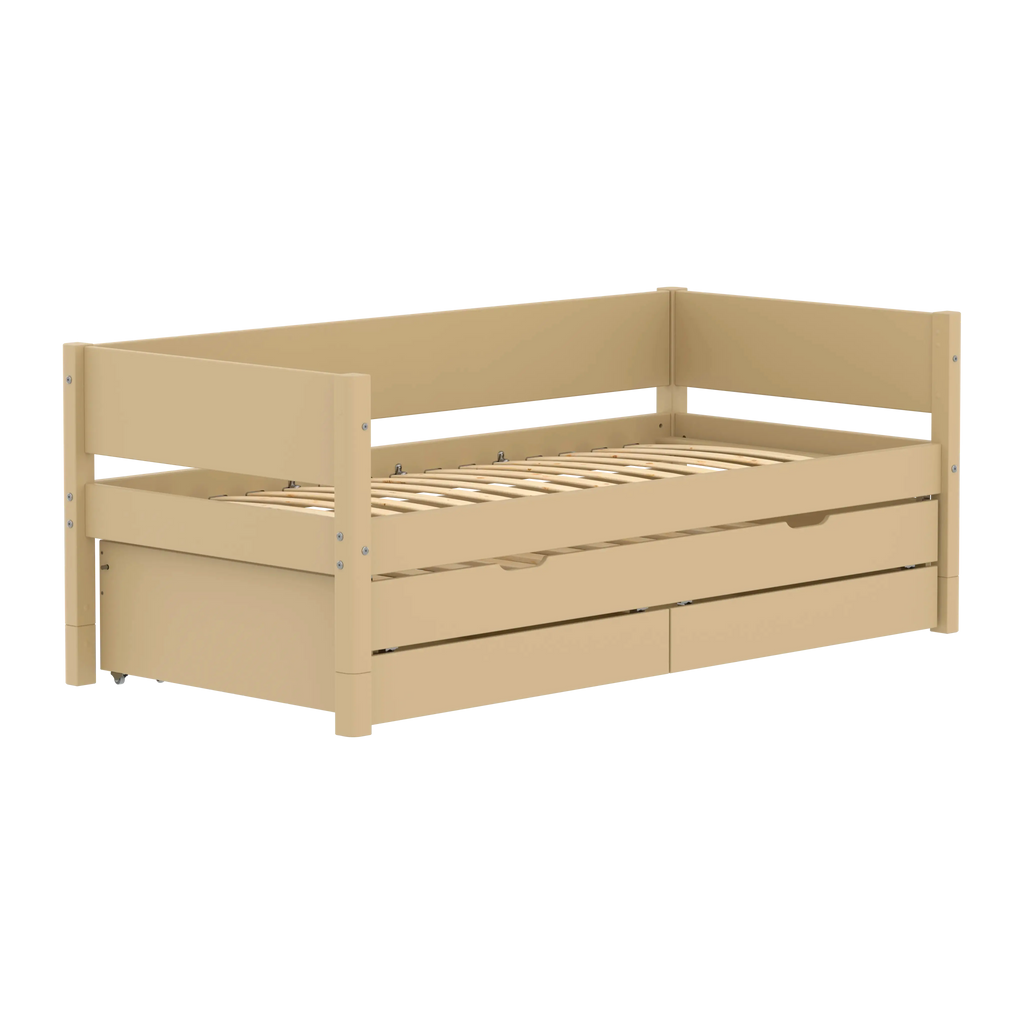 Lit simple avec lit gigogne et rangement, 90x200 cm, Sable