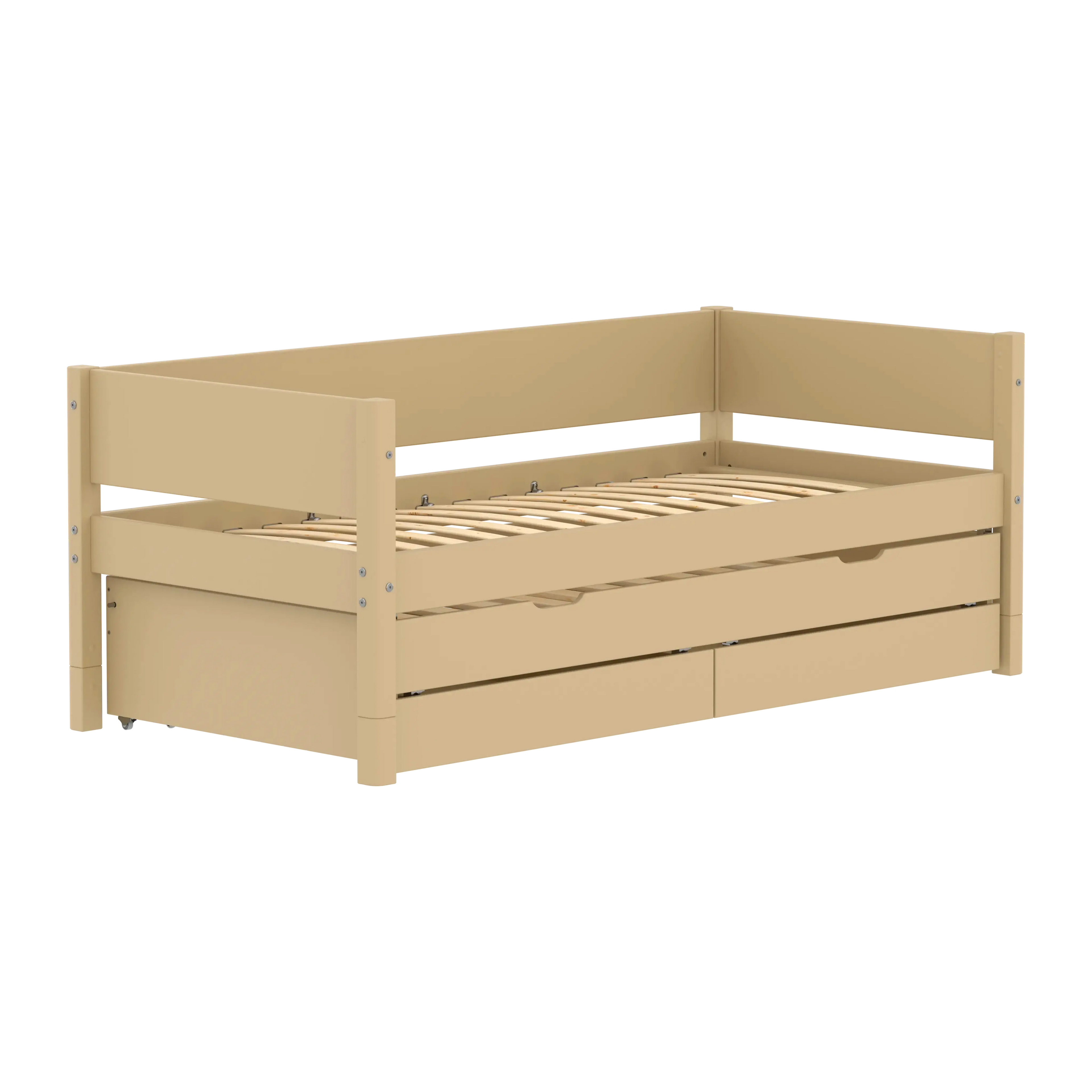 Lit simple avec lit gigogne et rangement, 90x200 cm, Sable