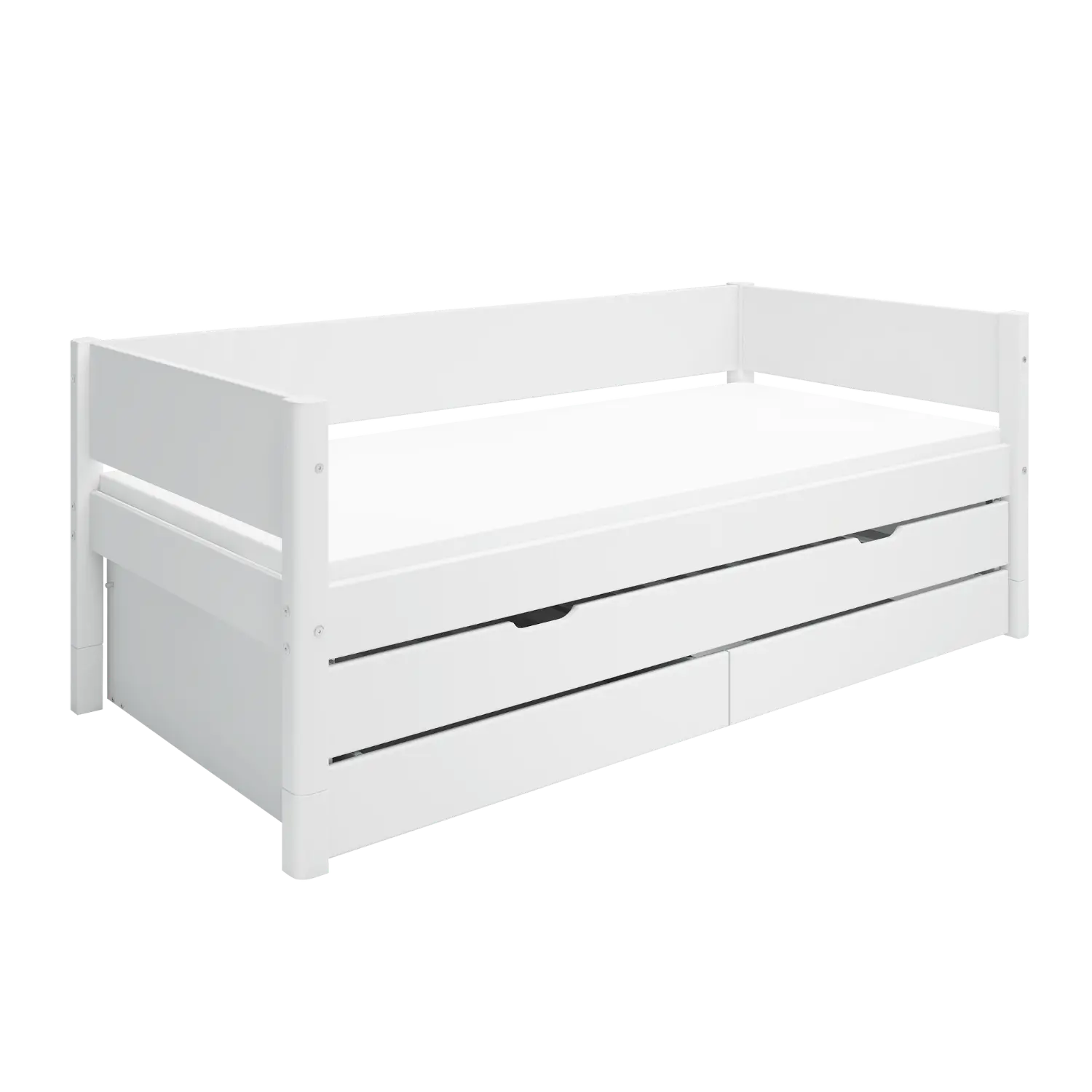 Lit simple avec lit gigogne et rangement, 90x200 cm, Blanc