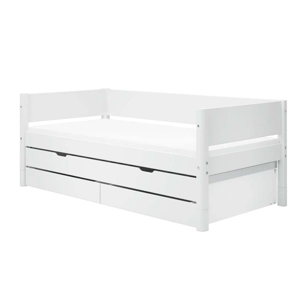 Lit simple avec lit gigogne et rangement, 90x200 cm, Blanc