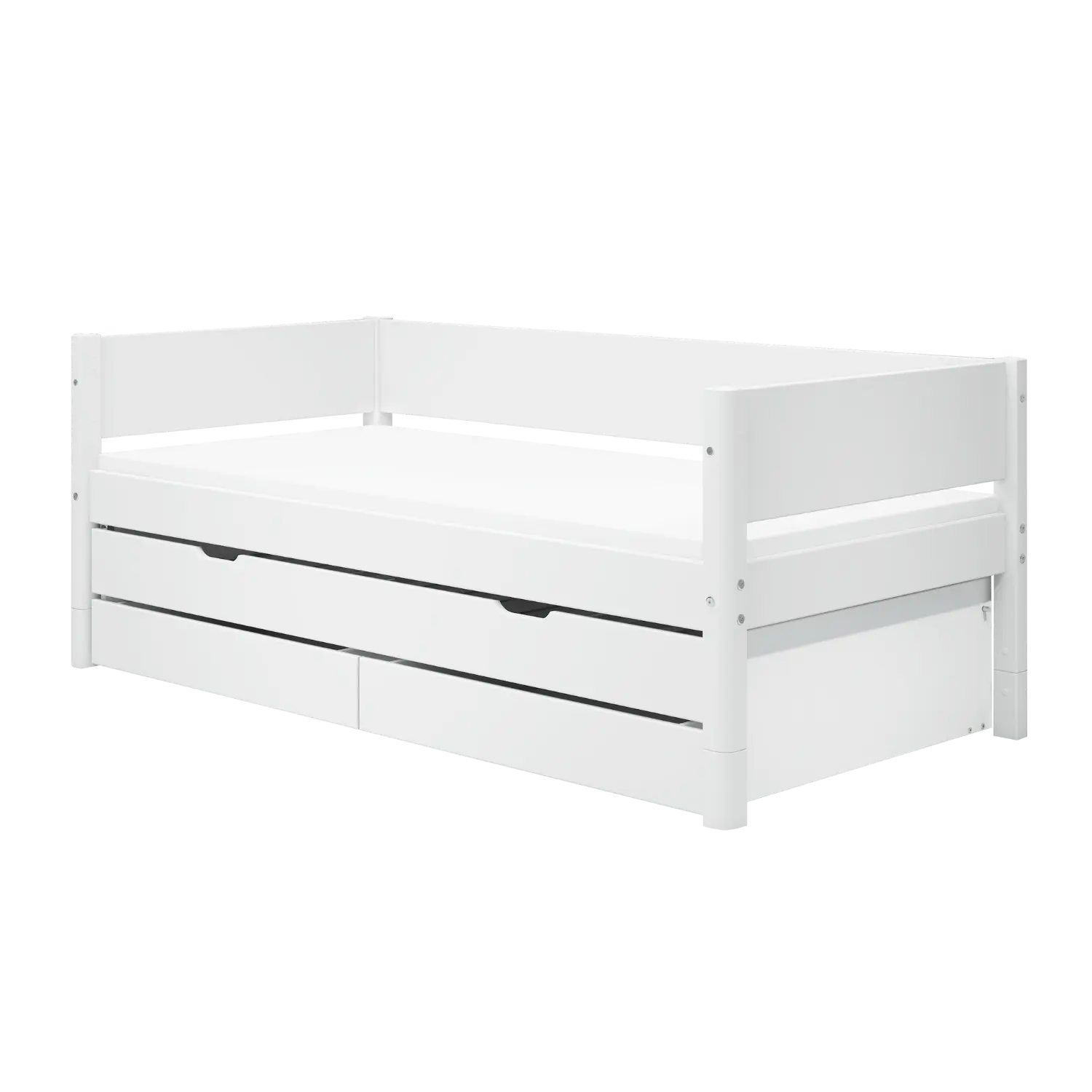 Lit simple avec lit gigogne et rangement, 90x200 cm, Blanc