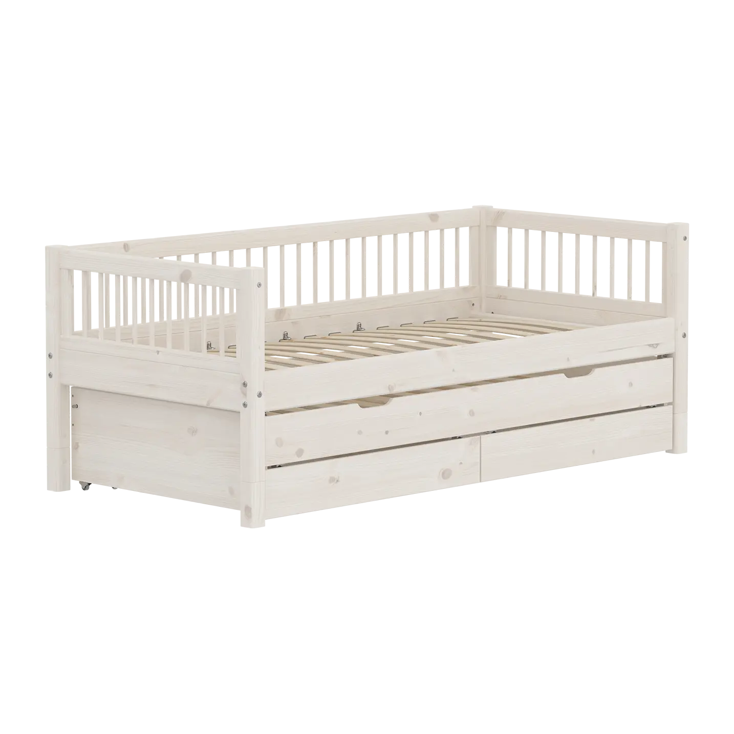 Lit simple avec lit gigogne et rangement, 90x200 cm, Blanc