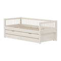 Lit simple avec lit gigogne et rangement, 90x200 cm, Blanc