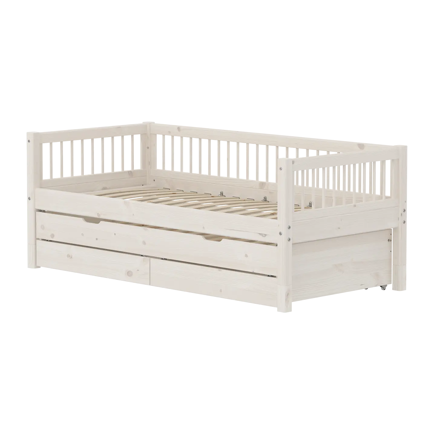 Lit simple avec lit gigogne et rangement, 90x200 cm, Blanc