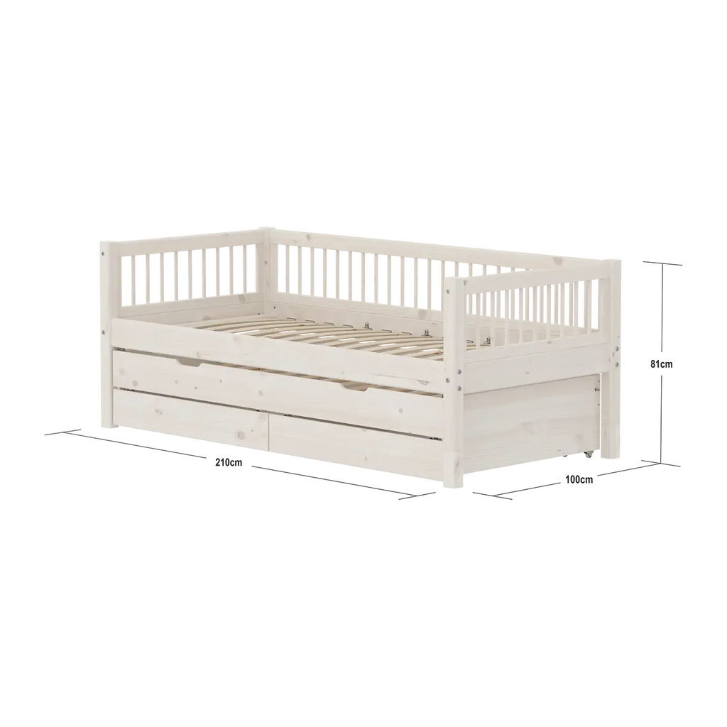 Lit simple avec lit gigogne et rangement, 90x200 cm, Blanc
