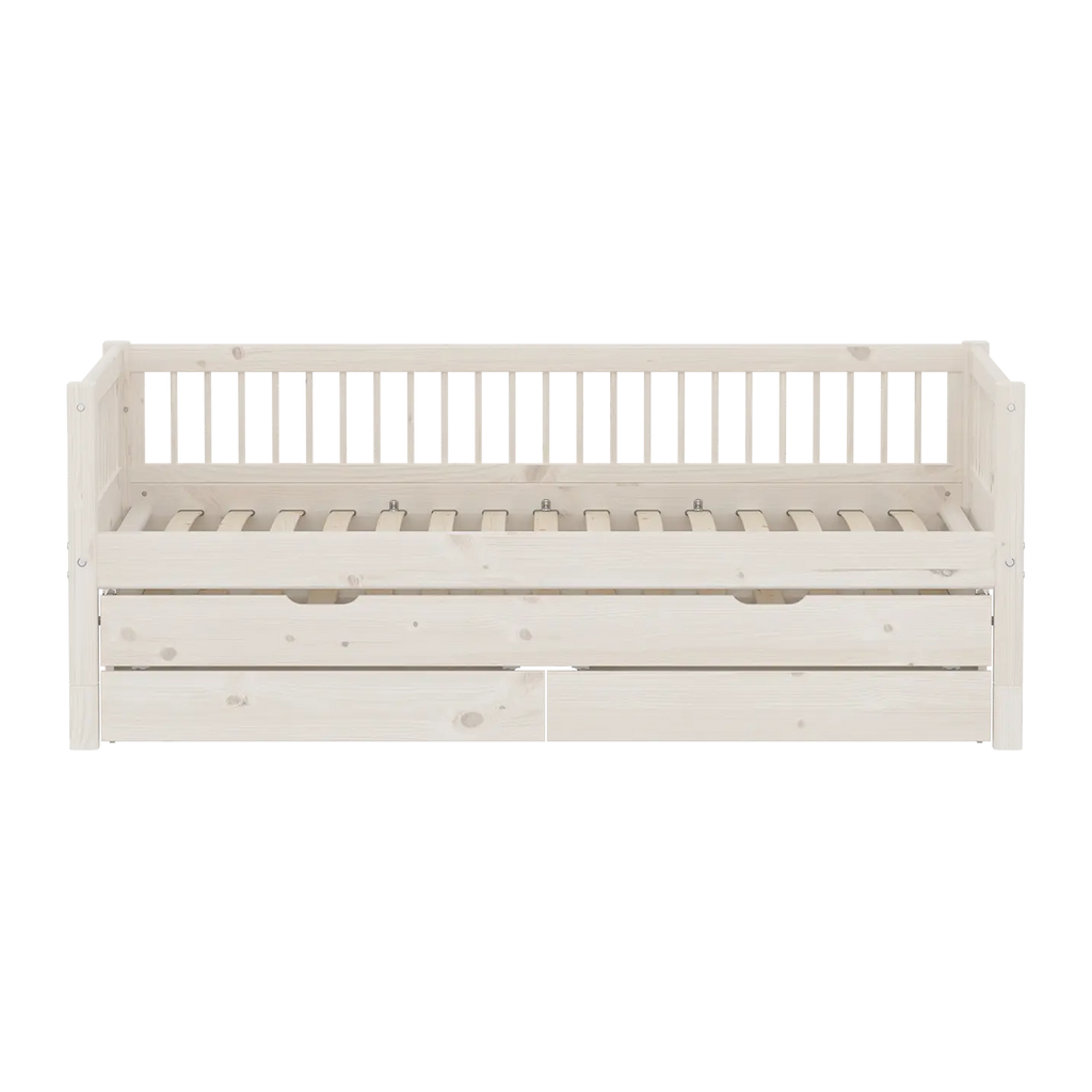Lit simple avec lit gigogne et rangement, 90x200 cm, Blanc