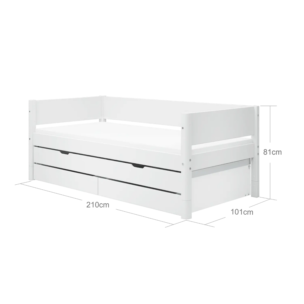 Lit simple avec lit gigogne et rangement, 90x200 cm, Blanc