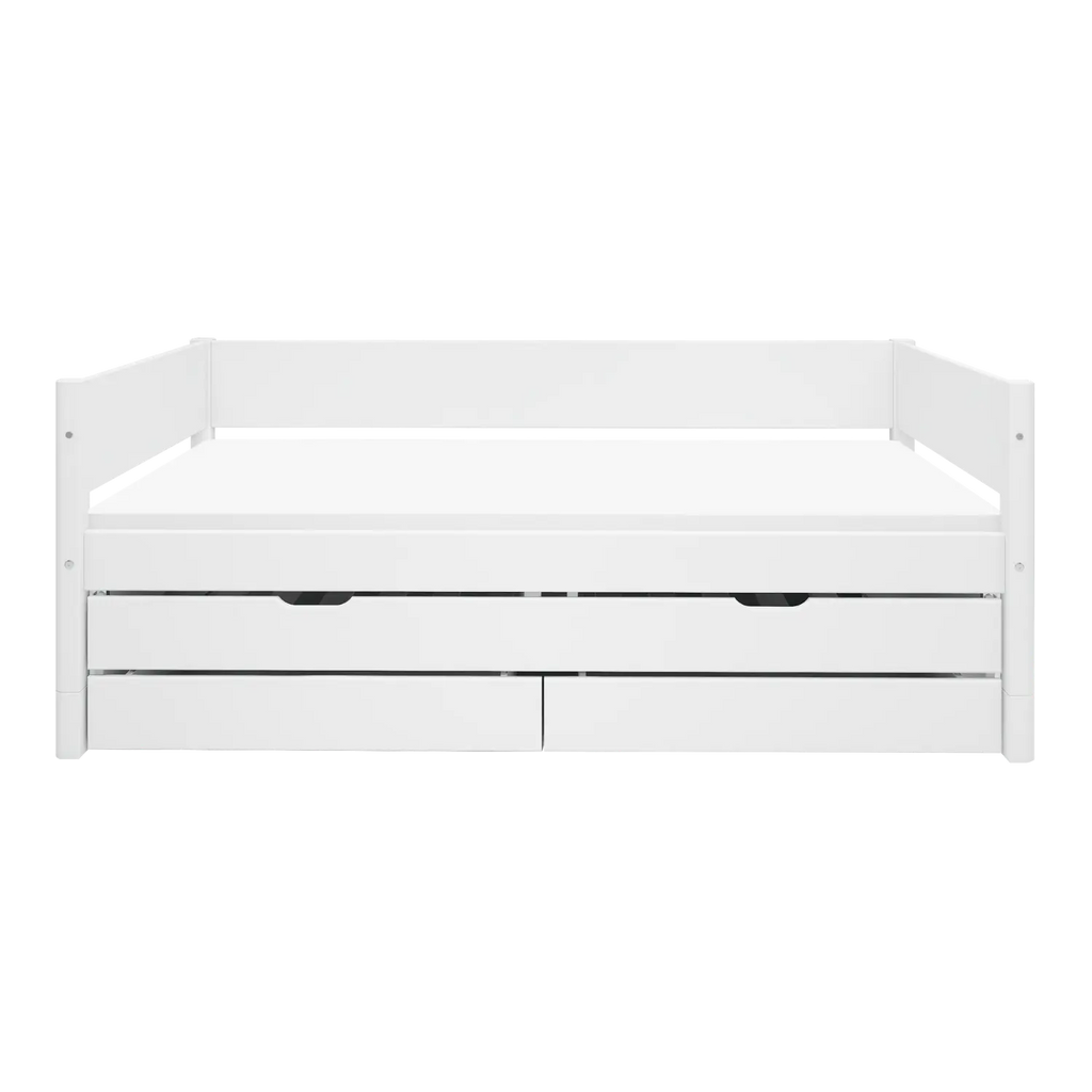 Lit simple avec lit gigogne et rangement, 90x200 cm, Blanc