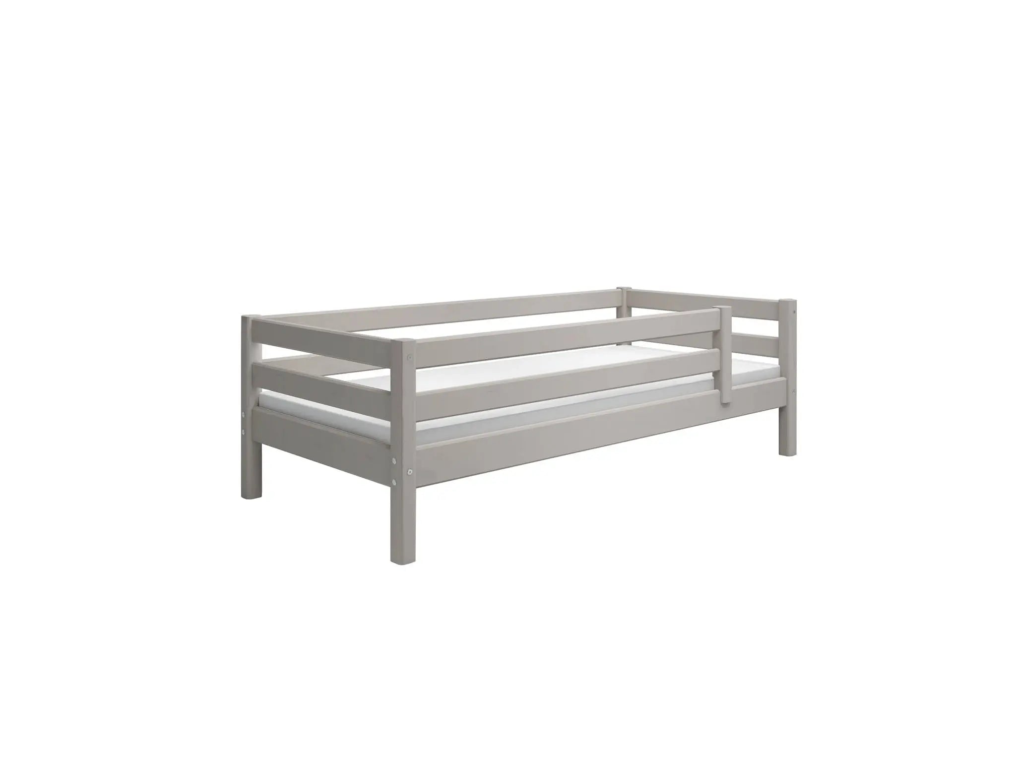 Lit simple avec barrière de sécurité, 90x200 cm, gris