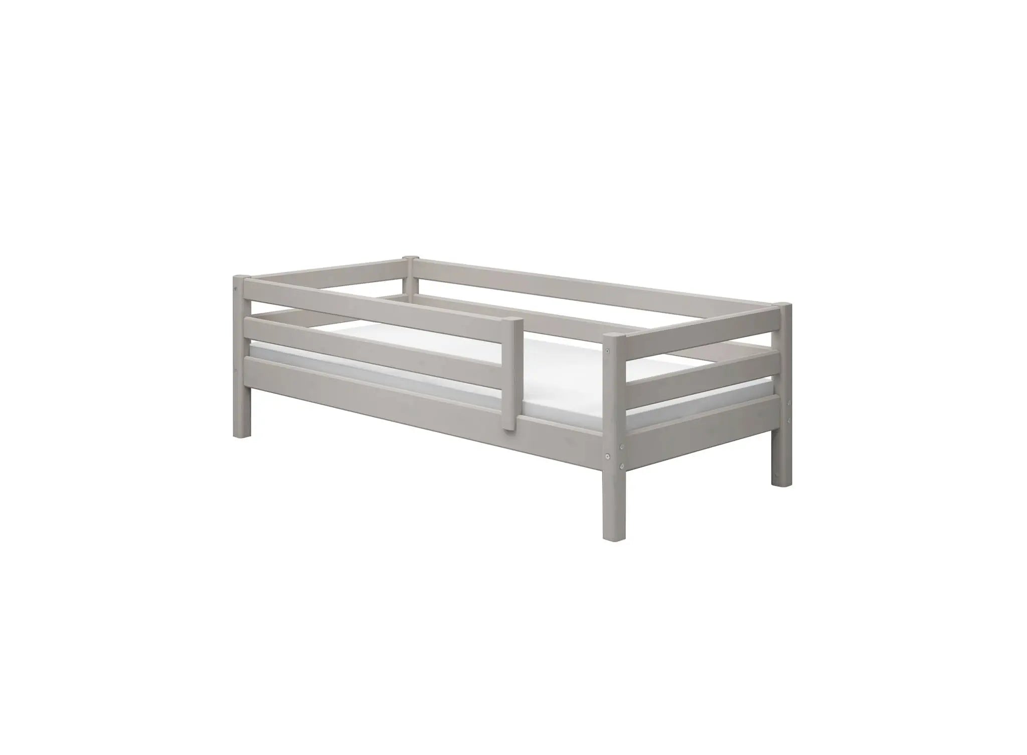 Lit simple avec barrière de sécurité, 90x200 cm, gris