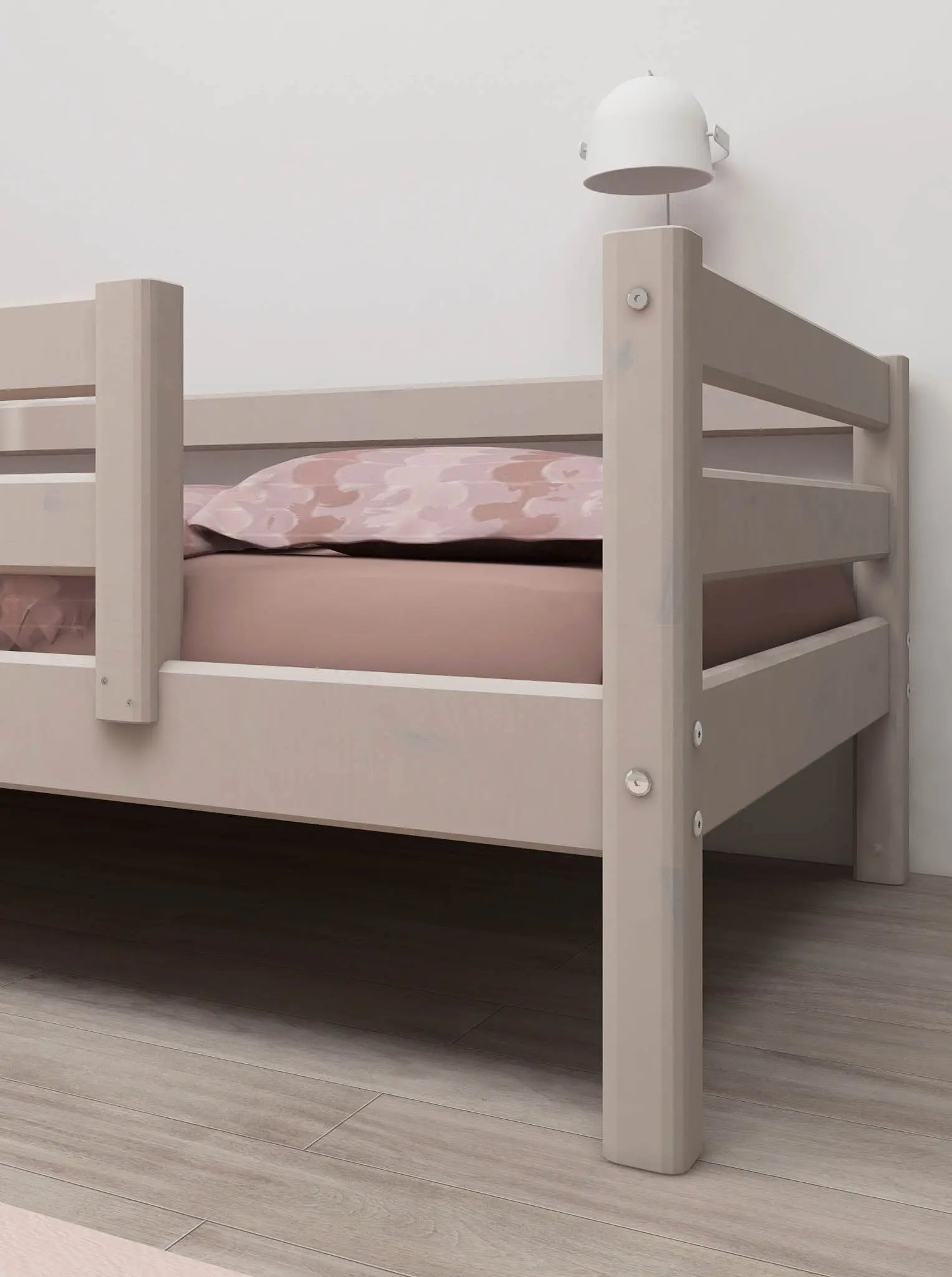Lit simple avec barrière de sécurité, 90x200 cm, gris