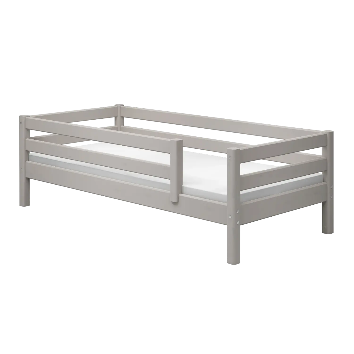 Lit simple avec barrière de sécurité, 90x200 cm, gris
