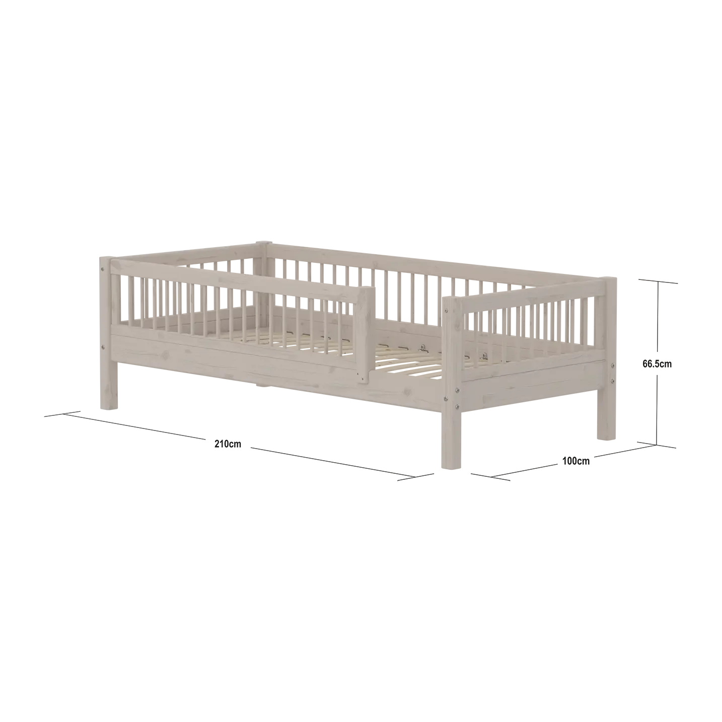 Lit simple avec barrière de sécurité, 90x200 cm, Gris