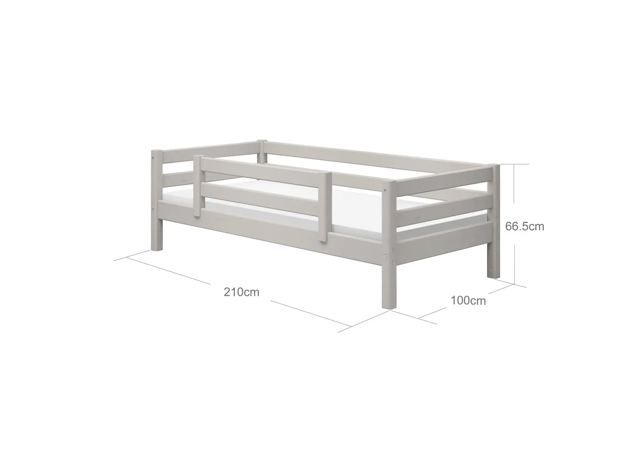 Lit simple avec barrière de sécurité, 90x200 cm, Gris