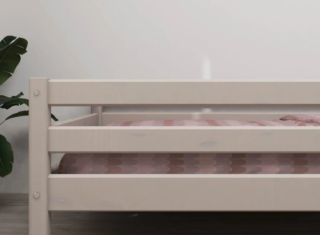 Lit simple avec barrière de sécurité, 90x200 cm, gris