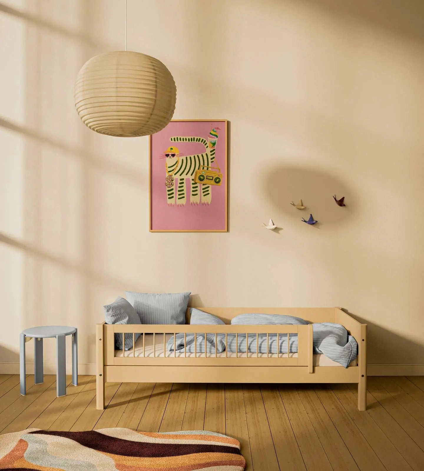 Lit simple avec barrière de sécurité, 90x200 cm, Sable