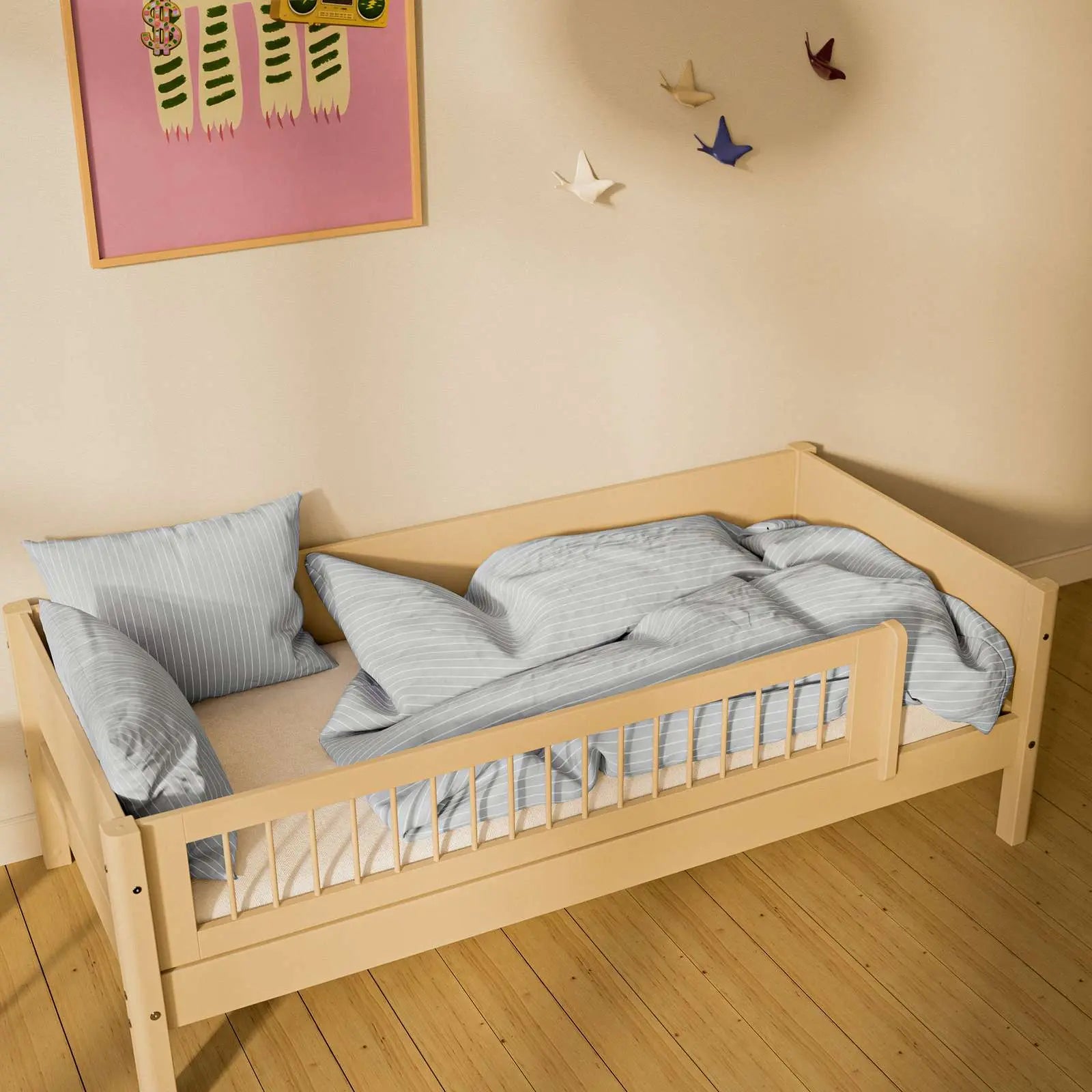 Lit simple avec barrière de sécurité, 90x200 cm, Sable
