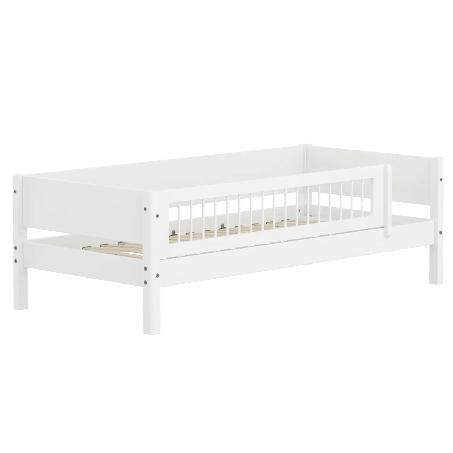 Lit simple avec barrière de sécurité, 90x200 cm, Blanc