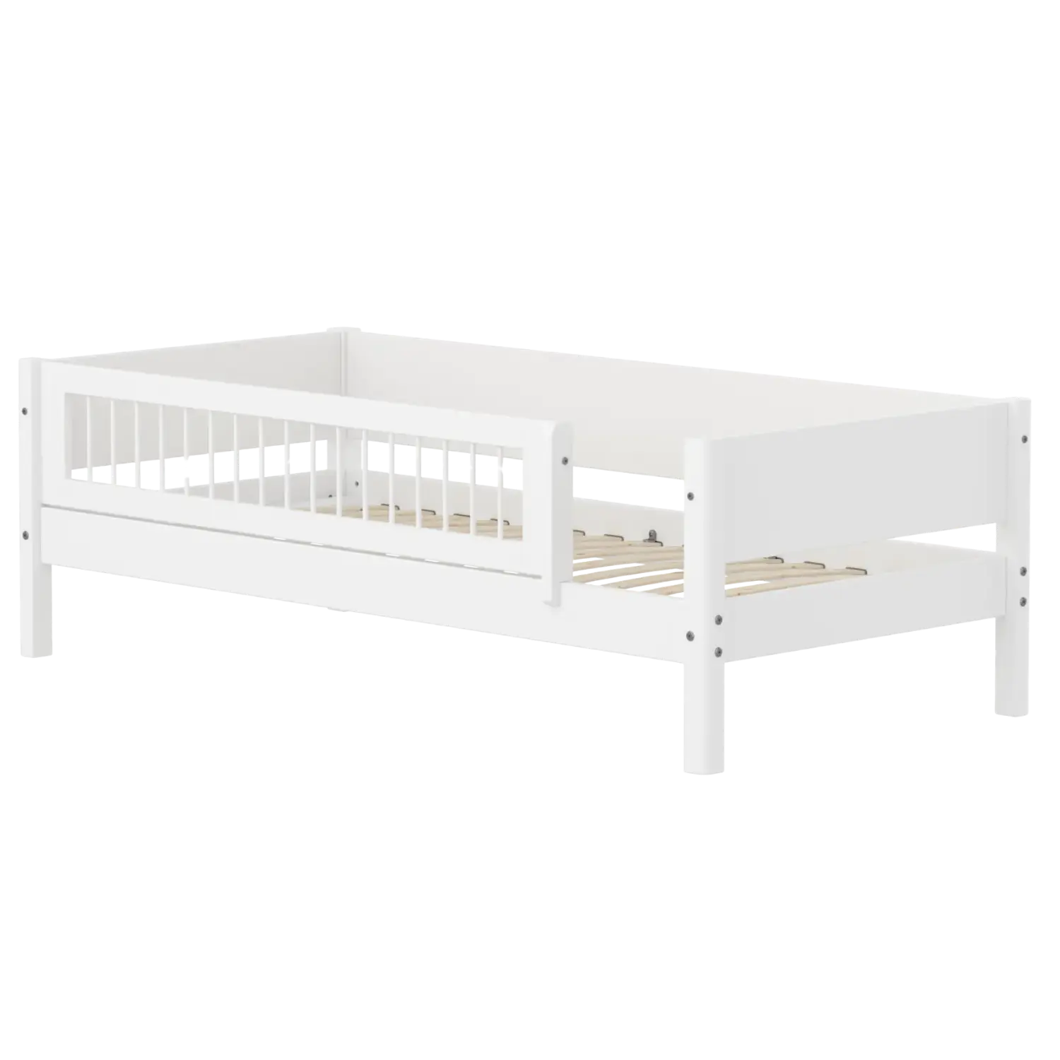 Lit simple avec barrière de sécurité, 90x200 cm, Blanc