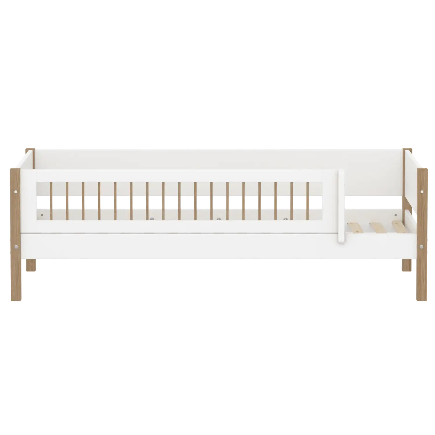 Lit simple avec barrière de sécurité, 90x200 cm, Blanc/Chêne