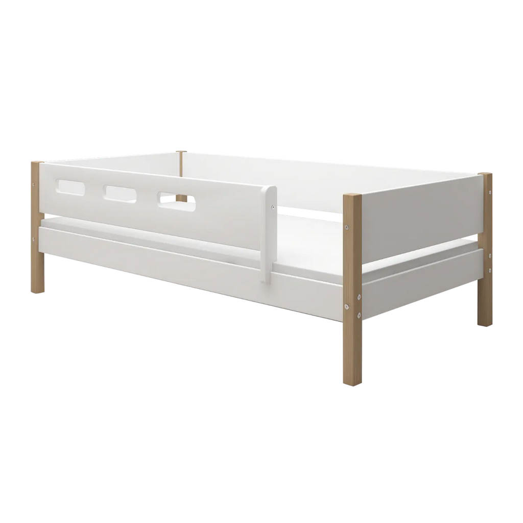 Lit simple avec barrière de sécurité, 90x200 cm, Blanc/Chêne
