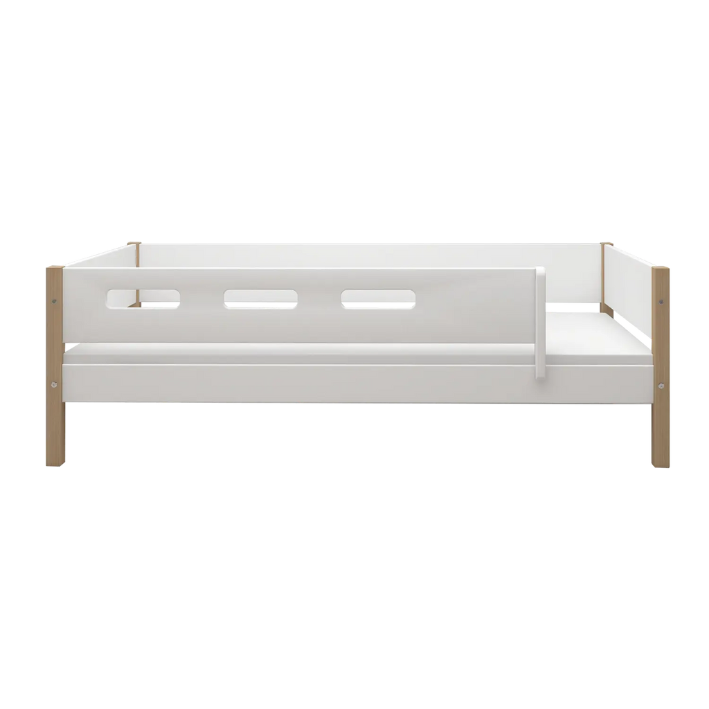 Lit simple avec barrière de sécurité, 90x200 cm, Blanc/Chêne