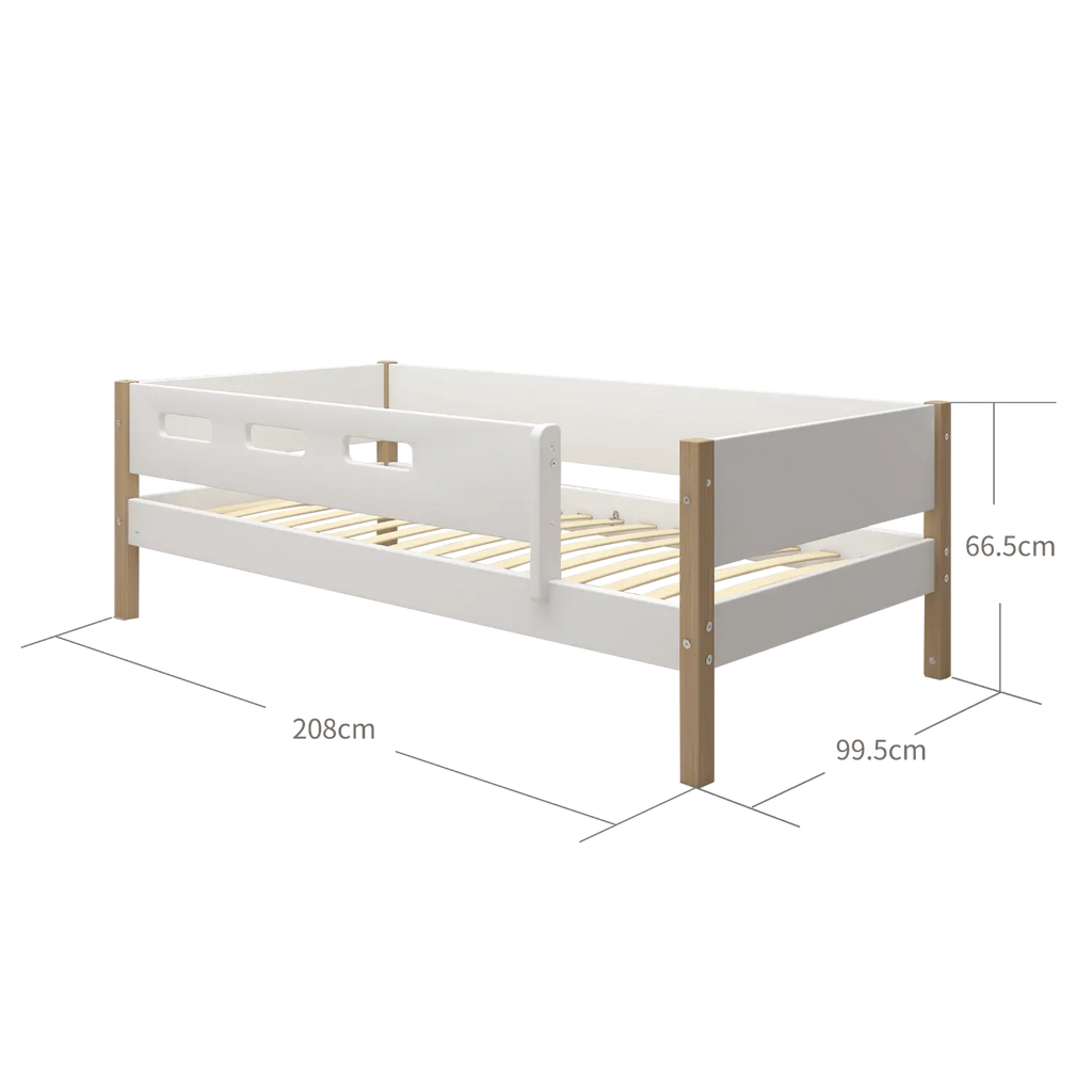 Lit simple avec barrière de sécurité, 90x200 cm, Blanc/Chêne