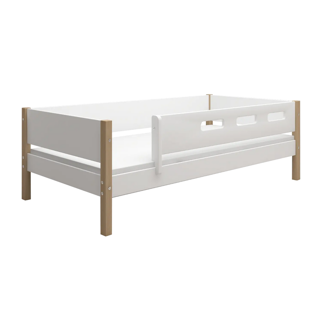 Lit simple avec barrière de sécurité, 90x200 cm, Blanc/Chêne
