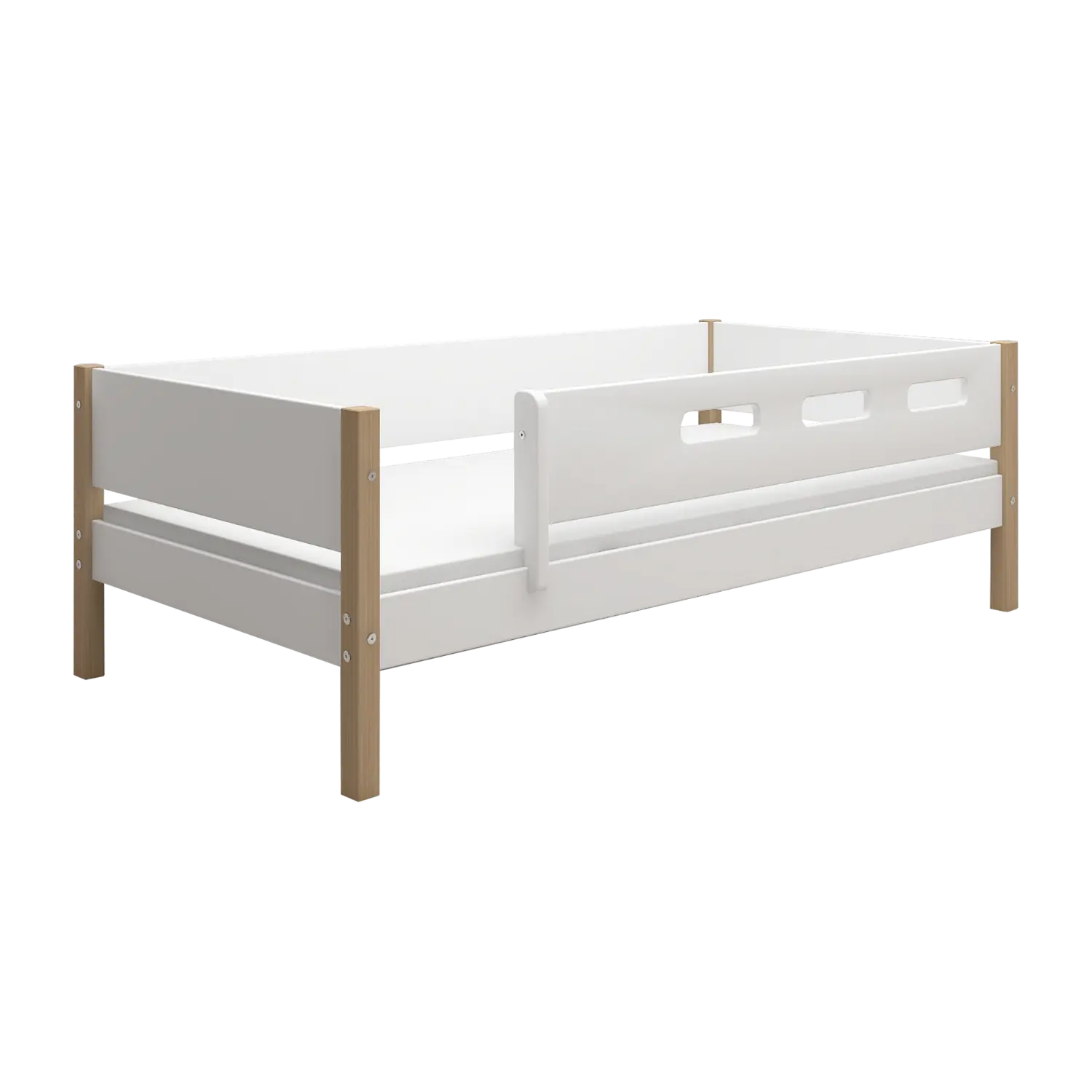 Lit simple avec barrière de sécurité, 90x200 cm, Blanc/Chêne